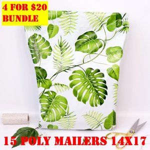15 Pack 14x17 Poly Mailers Banana Leaves Designer